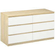 Modern 6-Drawer Wooden Dresser, Bedroom Dresser 135x48x77cm, White and Wood