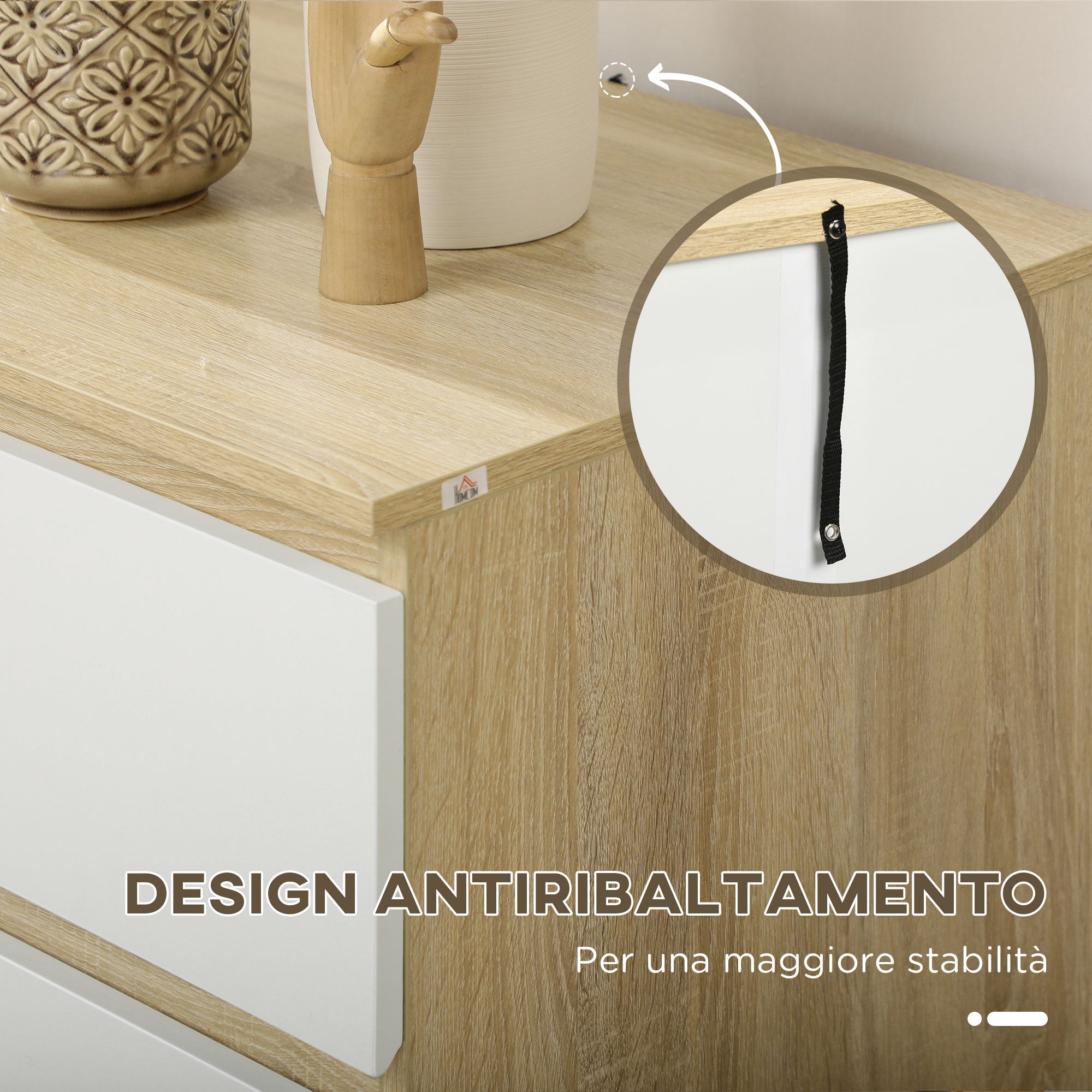 Modern 6-Drawer Wooden Dresser, Bedroom Dresser 135x48x77cm, White and Wood