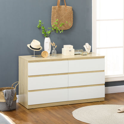 Modern 6-Drawer Wooden Dresser, Bedroom Dresser 135x48x77cm, White and Wood