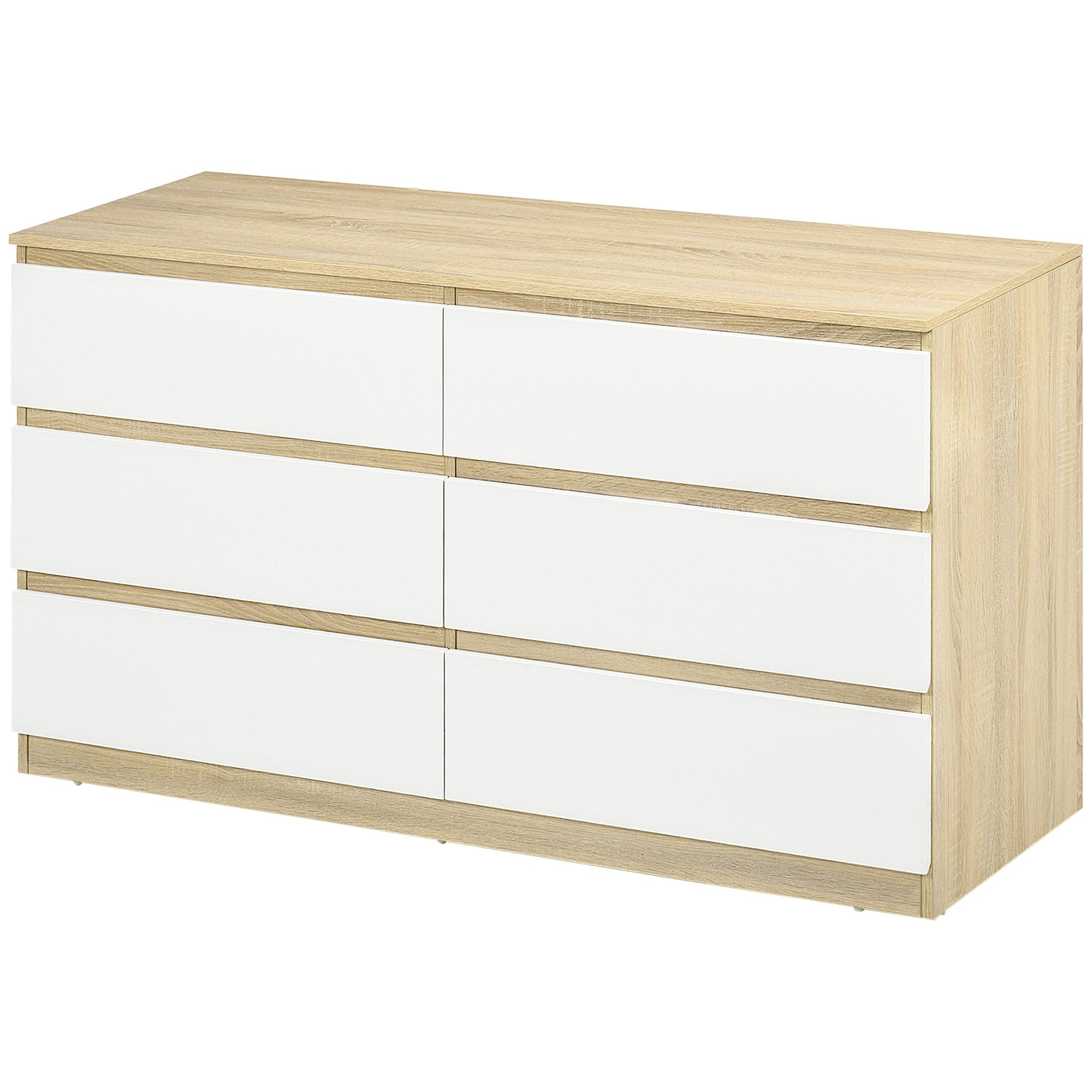 Modern 6-Drawer Wooden Dresser, Bedroom Dresser 135x48x77cm, White and Wood