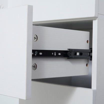 Bathroom Column with 2 Cabinets and Drawer, Tall Bathroom Cabinet, Space-Saving Bathroom Cabinet with 2 Doors, Adjustable Shelves in Wood, 30x28x180 cm, White