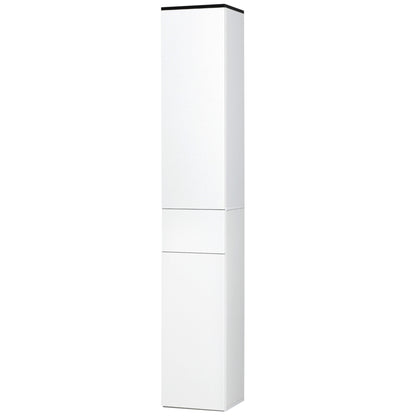 Bathroom Column with 2 Cabinets and Drawer, Tall Bathroom Cabinet, Space-Saving Bathroom Cabinet with 2 Doors, Adjustable Shelves in Wood, 30x28x180 cm, White