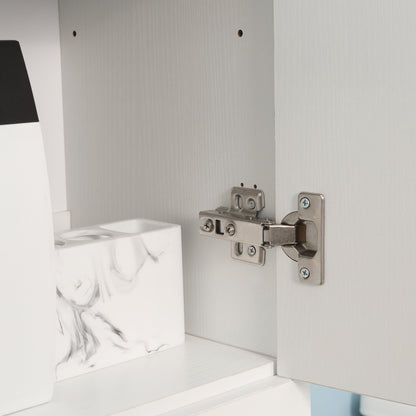 Bathroom Column with 2 Cabinets and Drawer, Tall Bathroom Cabinet, Space-Saving Bathroom Cabinet with 2 Doors, Adjustable Shelves in Wood, 30x28x180 cm, White