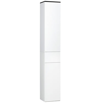 Bathroom Column with 2 Cabinets and Drawer, Tall Bathroom Cabinet, Space-Saving Bathroom Cabinet with 2 Doors, Adjustable Shelves in Wood, 30x28x180 cm, White