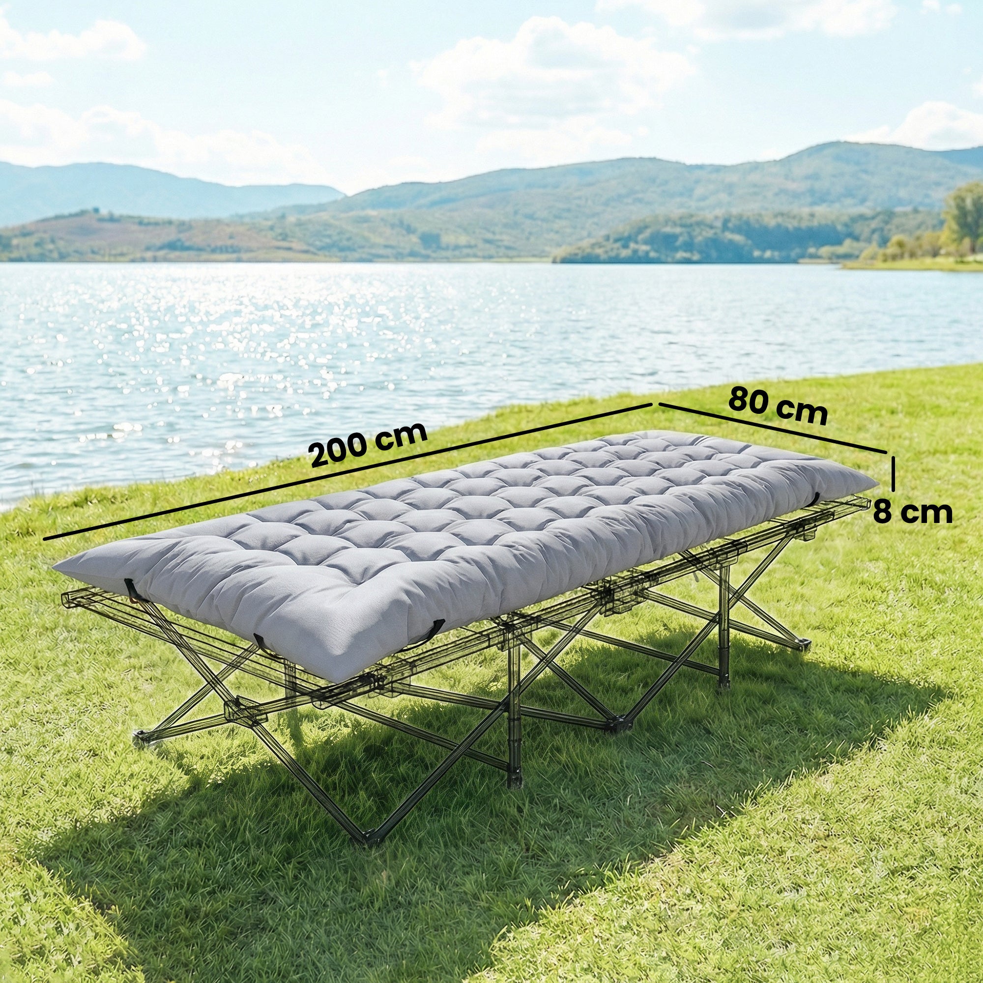 Camping Sleeping Mat — 3.1 in Thick Foldable Foam Mattress with Non-Slip Cover & Straps, 79 x 31.5 in, Light Gray