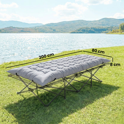 Camping Sleeping Mat — 3.1 in Thick Foldable Foam Mattress with Non-Slip Cover & Straps, 79 x 31.5 in, Light Gray