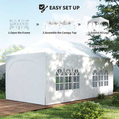 3 x 6 m Waterproof Pop-Up Gazebo — Adjustable Height, Pointed Roof, Drainage Vents, Removable Sidewalls, UPF30+ Sun Protection — Folding Party & Garden Tent, White