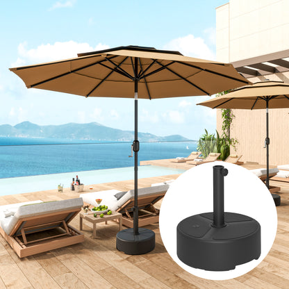 Fillable HDPE Umbrella Base — Round Stand for Ø38/Ø48 mm Poles, Holds 44 lb (20 kg) Sand or 40 lb (18 kg) Water, For Balcony/Patio/Garden — Black