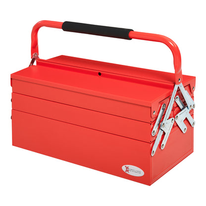 Toolbox Tool Case Assembly Tool Box Empty Space-saving with 5 Compartments Foldable Stable Steel (SPCC) Red 45 x 20 x 34.5 cm
