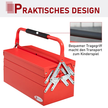 Toolbox Tool Case Assembly Tool Box Empty Space-saving with 5 Compartments Foldable Stable Steel (SPCC) Red 45 x 20 x 34.5 cm