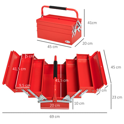 Toolbox Tool Case Assembly Tool Box Empty Space-saving with 5 Compartments Foldable Stable Steel (SPCC) Red 45 x 20 x 34.5 cm
