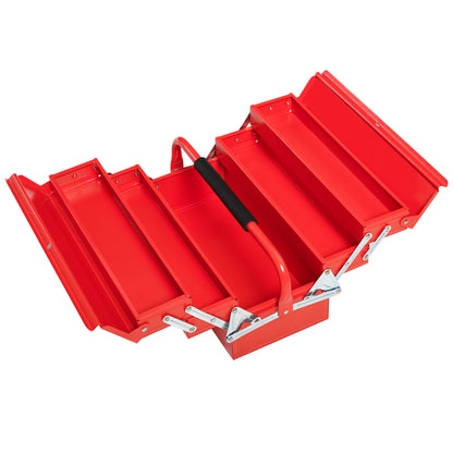 Toolbox Tool Case Assembly Tool Box Empty Space-saving with 5 Compartments Foldable Stable Steel (SPCC) Red 45 x 20 x 34.5 cm