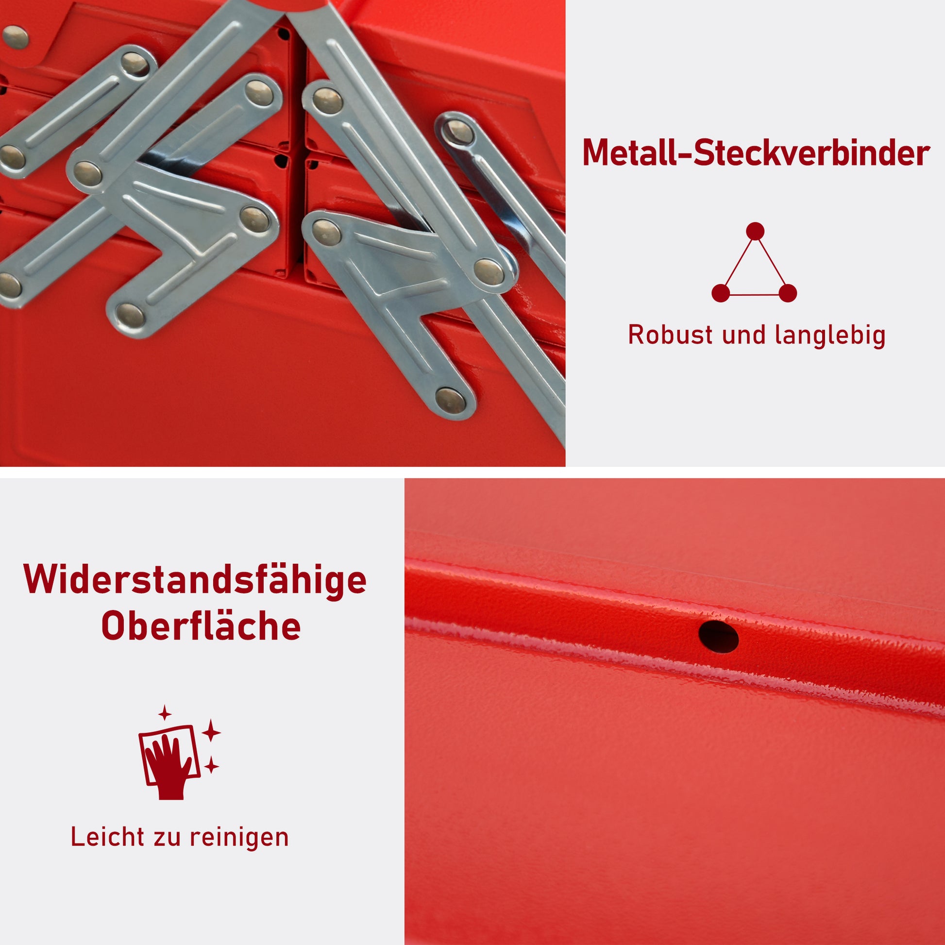 Toolbox Tool Case Assembly Tool Box Empty Space-saving with 5 Compartments Foldable Stable Steel (SPCC) Red 45 x 20 x 34.5 cm