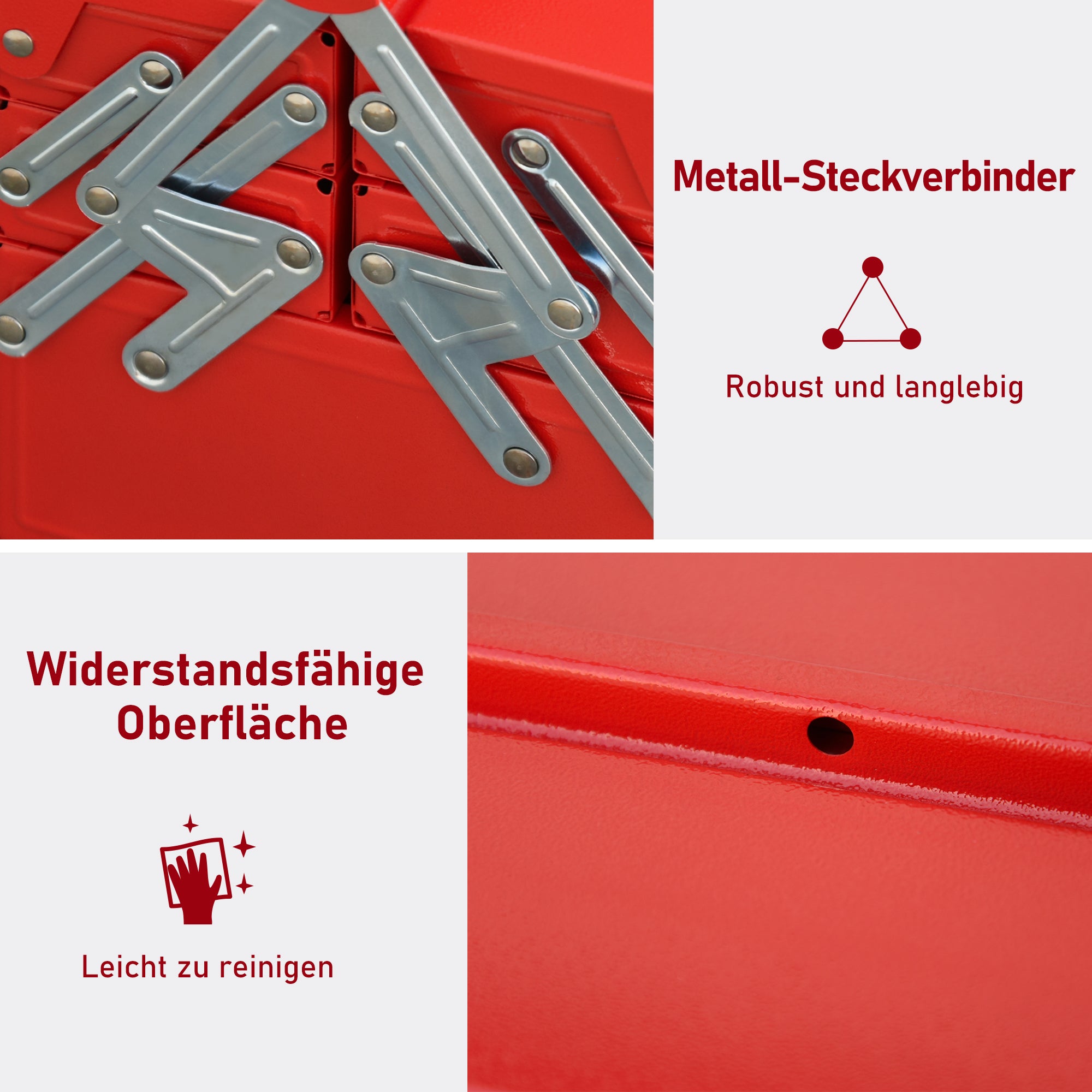 Toolbox Tool Case Assembly Tool Box Empty Space-saving with 5 Compartments Foldable Stable Steel (SPCC) Red 45 x 20 x 34.5 cm