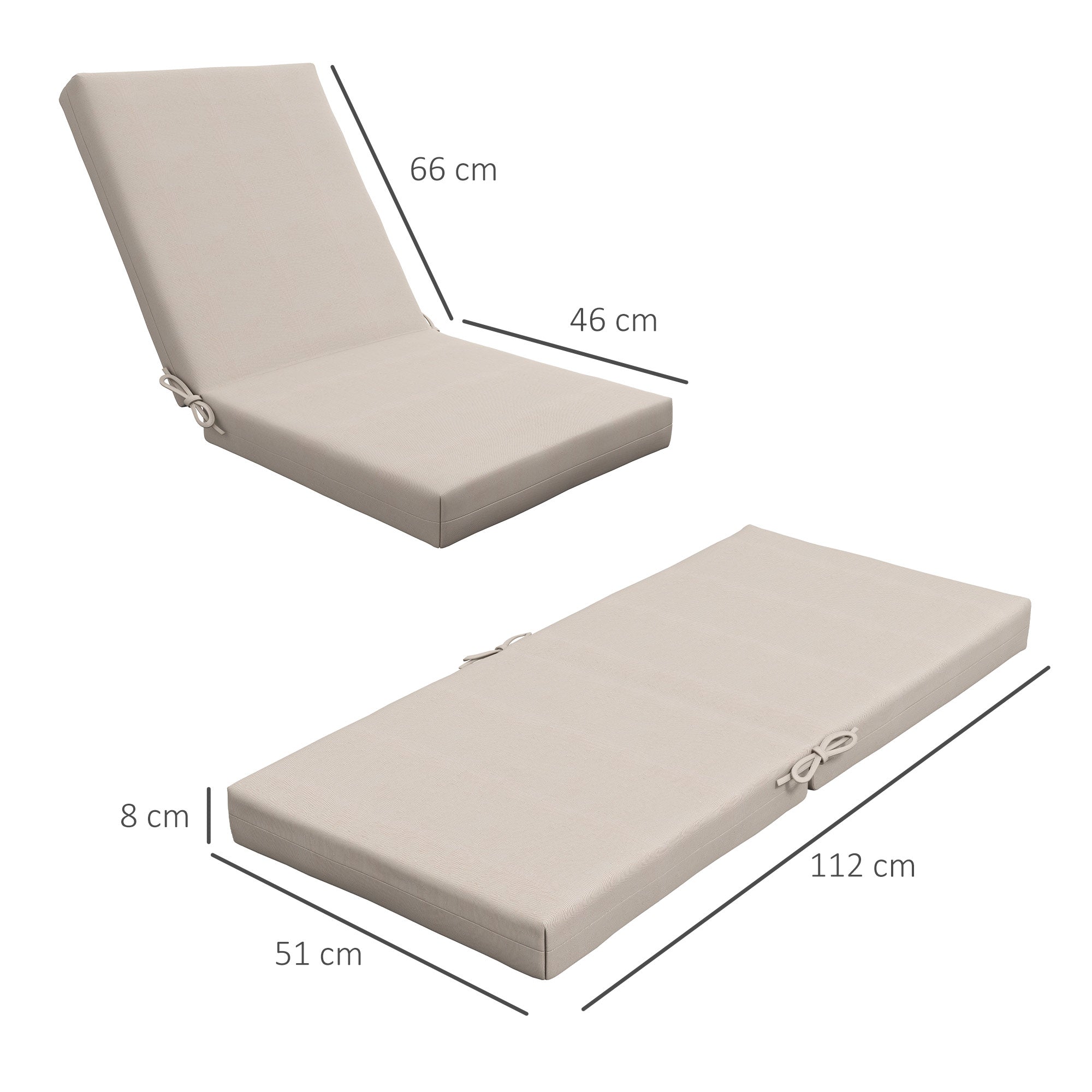 Set of 2 Outdoor Cushions for Chair with Backrest and 8cm Padding, size 112L x 51W cm, Beige