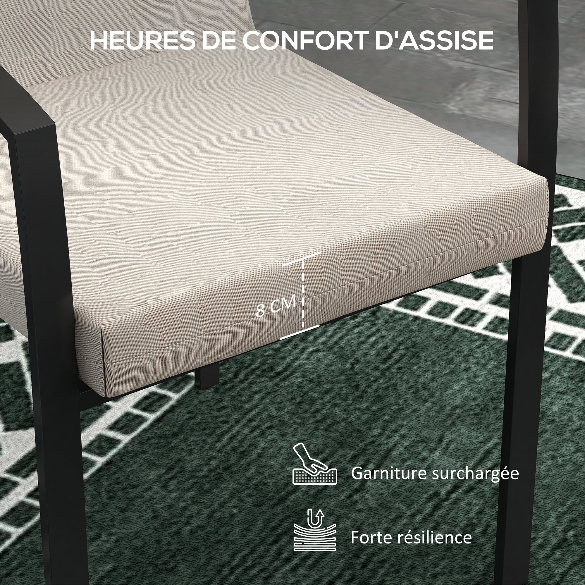 Set of 2 Outdoor Cushions for Chair with Backrest and 8cm Padding, size 112L x 51W cm, Beige
