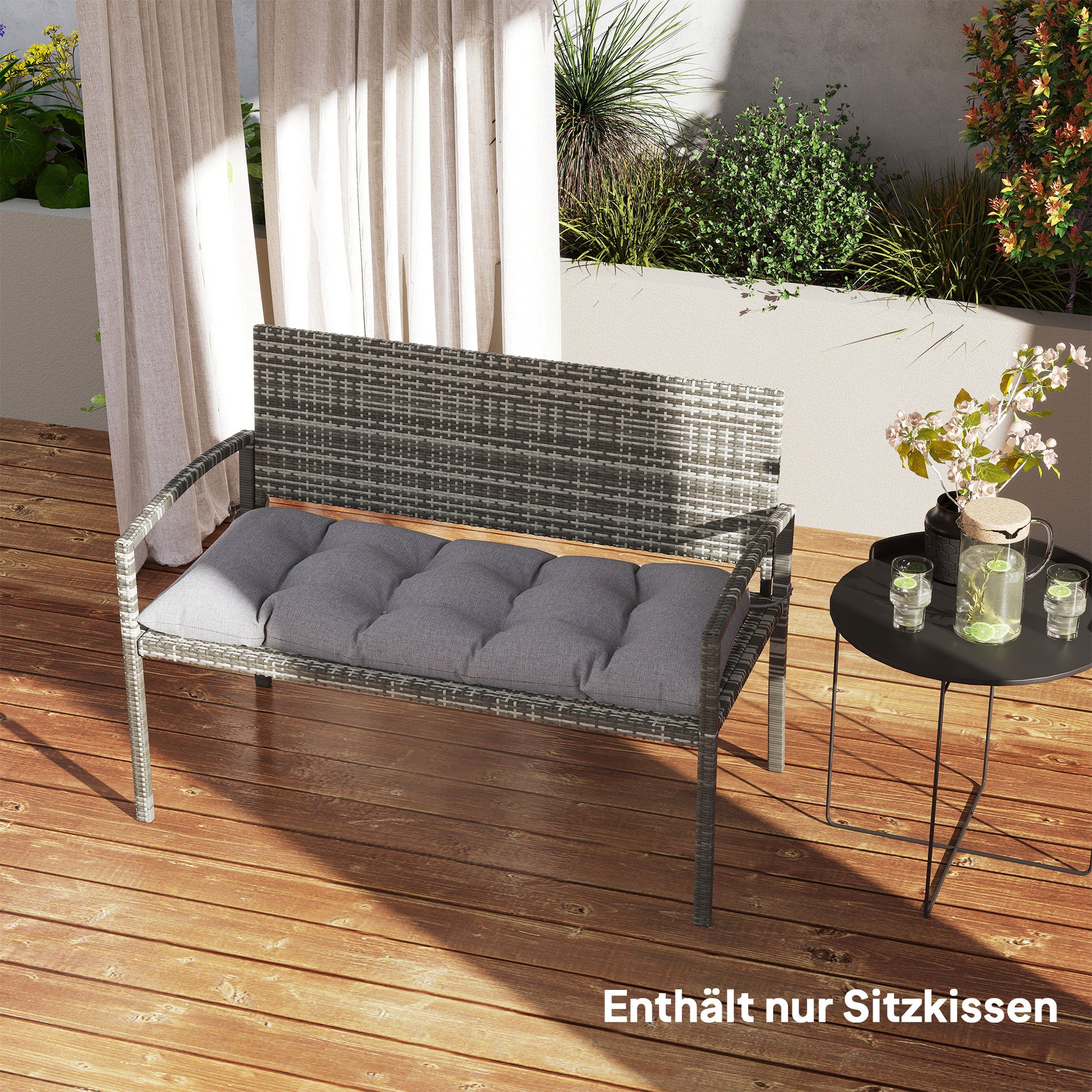 Bench Cushion 105 x 46 x 12.5 cm Seat Cushion with Straps, Outdoor Chair Cushion, Water-Resistant Seat Cushion UPF50+, Seat Pad, Seat Pillow, Bench Pad for Garden Furniture, Bench, Gray