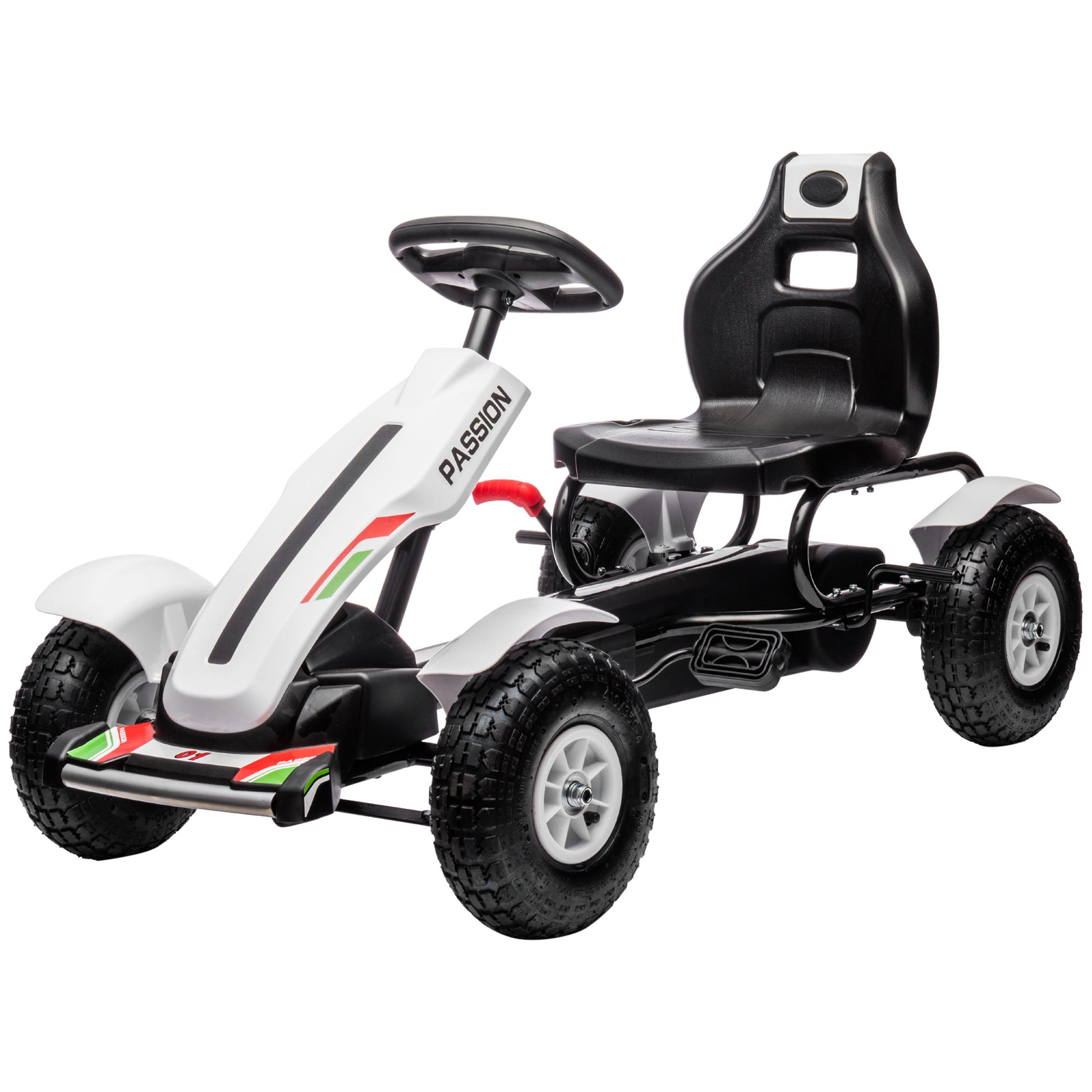 Pedal Go-Kart for Kids 5+ Years Old Children's Pedal Car with Adjustable Seat Rubber Tires Hand Brake for Boys and Girls Load 50 kg 121x58x61 cm White