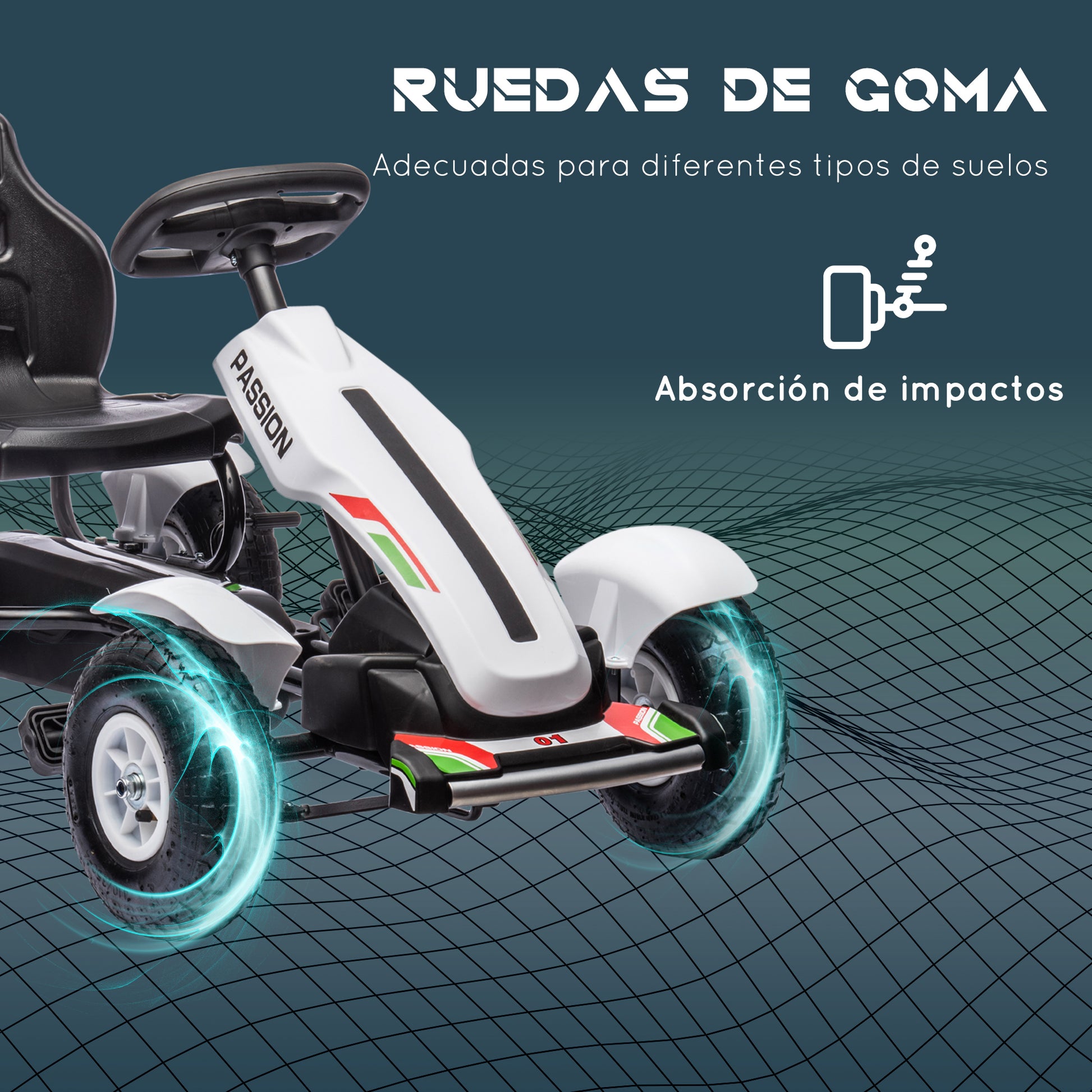 Pedal Go-Kart for Kids 5+ Years Old Children's Pedal Car with Adjustable Seat Rubber Tires Hand Brake for Boys and Girls Load 50 kg 121x58x61 cm White