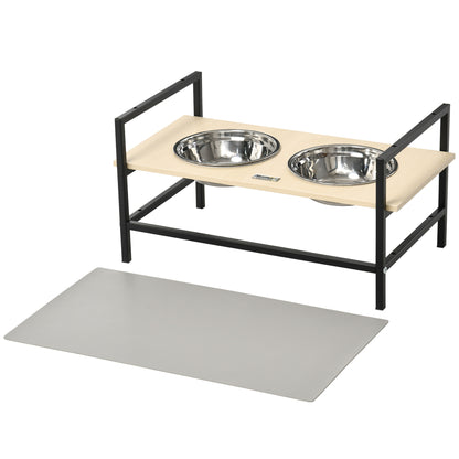 Double Elevated Dog Bowl Stand with 2 Removable Stainless Steel Bowls, Adjustable Height 11/21.5/32 cm and 1 Mat