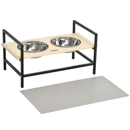 Double Elevated Dog Bowl Stand with 2 Removable Stainless Steel Bowls, Adjustable Height 11/21.5/32 cm and 1 Mat