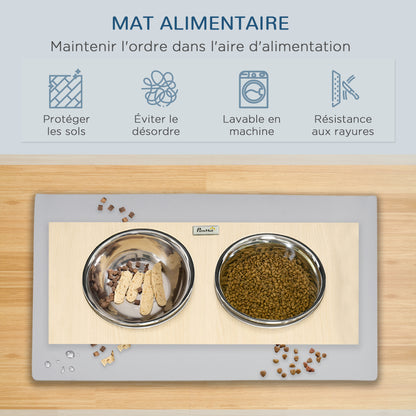 Double Elevated Dog Bowl Stand with 2 Removable Stainless Steel Bowls, Adjustable Height 11/21.5/32 cm and 1 Mat