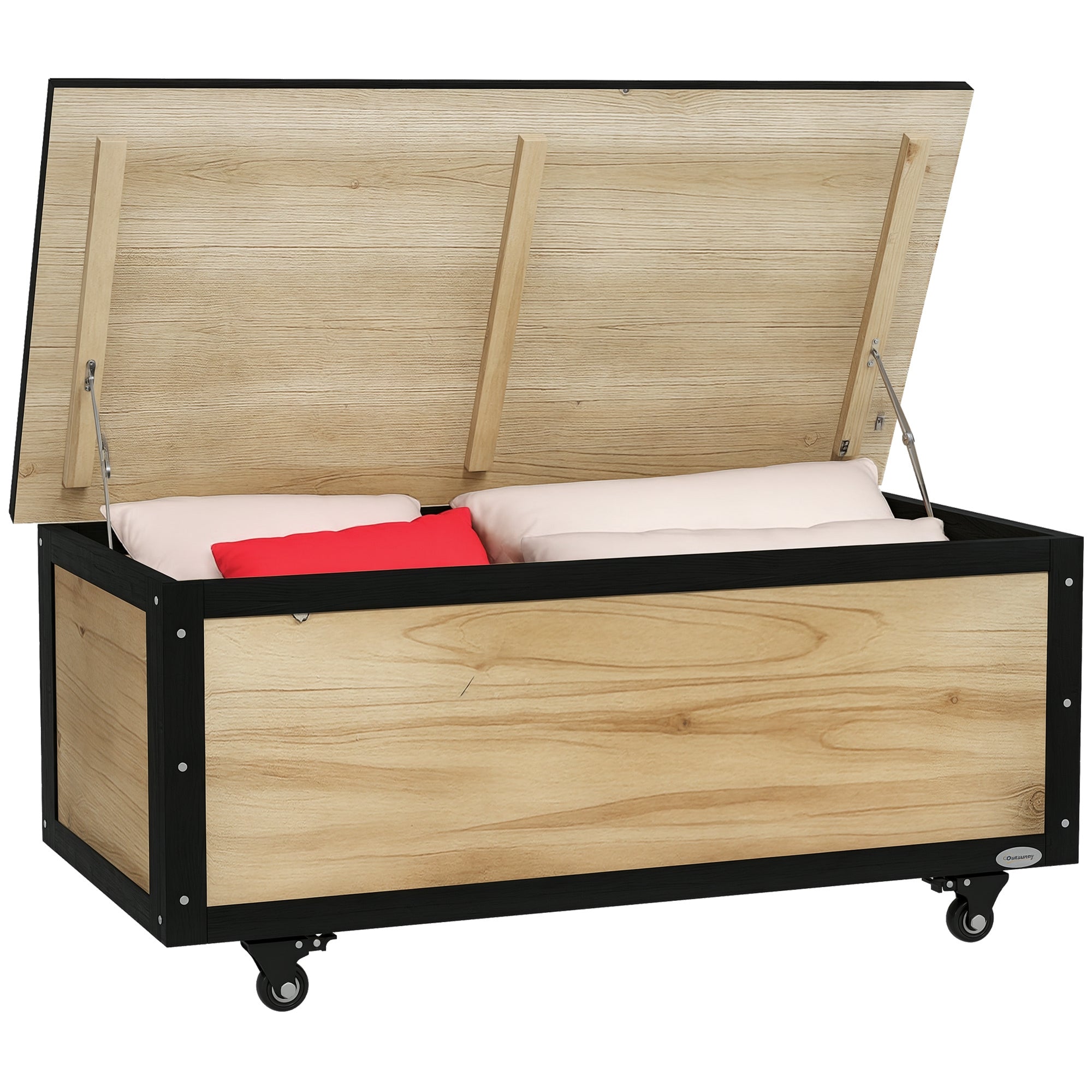 Wooden Garden Box 121L Storage Box with Wheels, Weather-Resistant Storage Chest for Balcony, Patio, Natural Wood