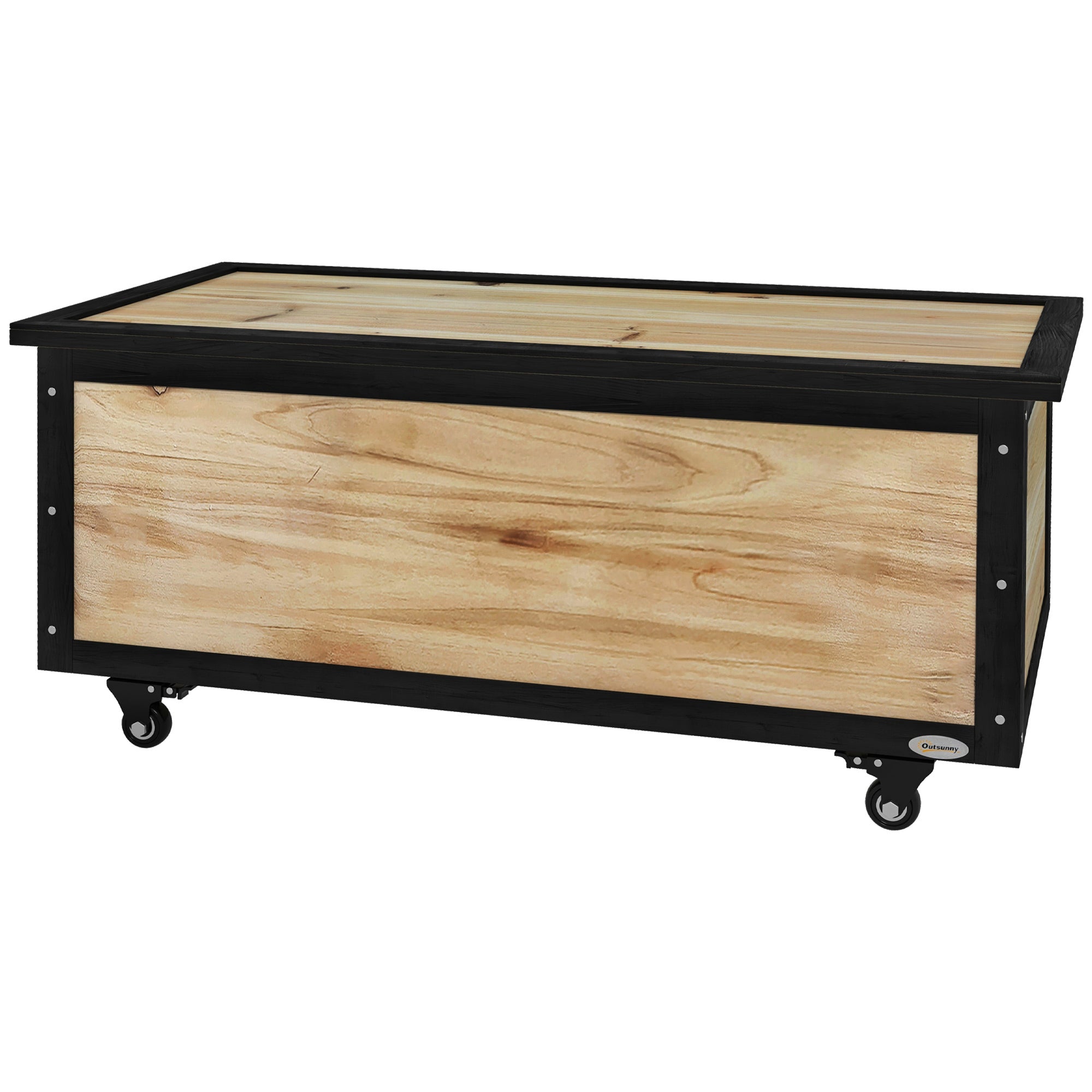 Wooden Garden Box 121L Storage Box with Wheels, Weather-Resistant Storage Chest for Balcony, Patio, Natural Wood