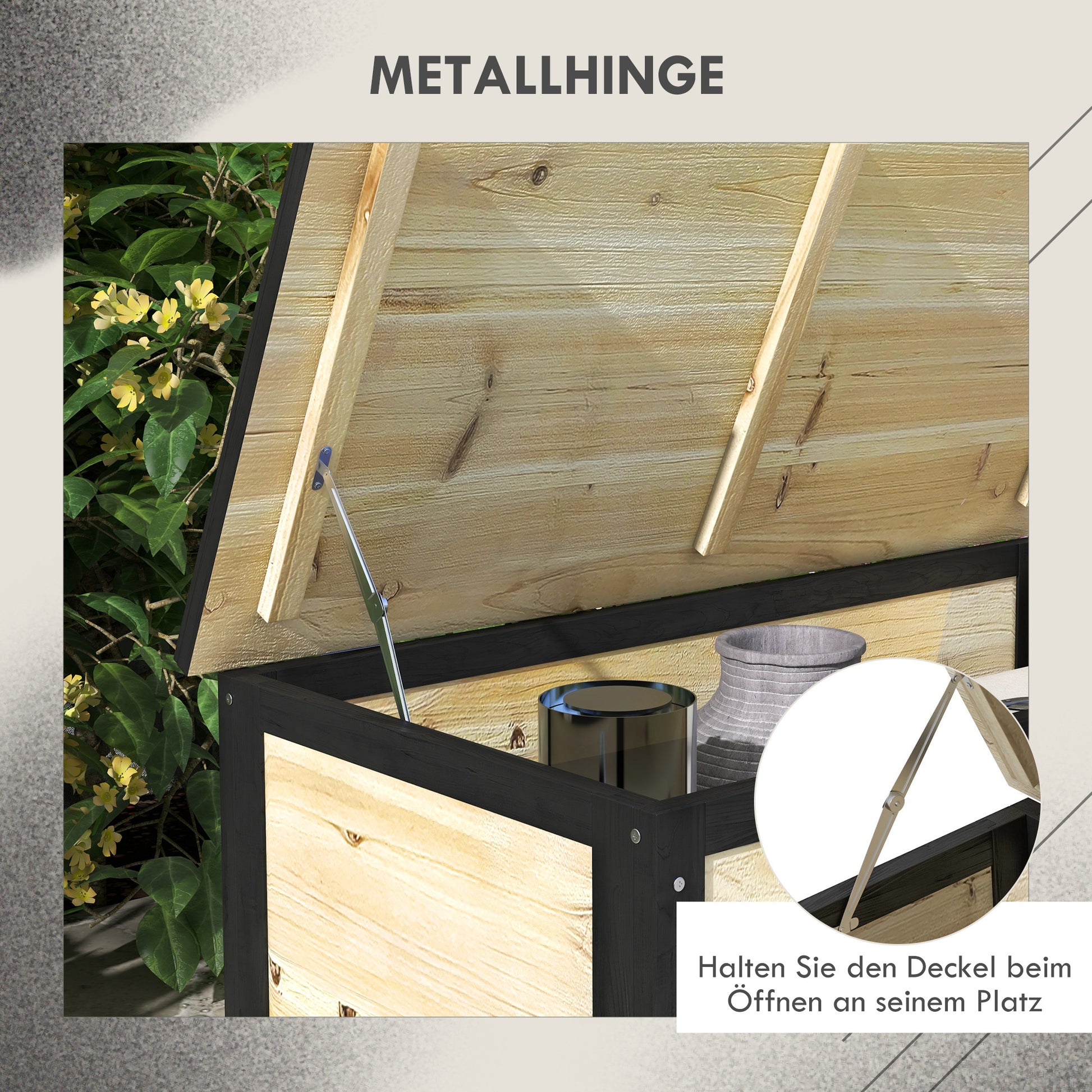 Wooden Garden Box 121L Storage Box with Wheels, Weather-Resistant Storage Chest for Balcony, Patio, Natural Wood