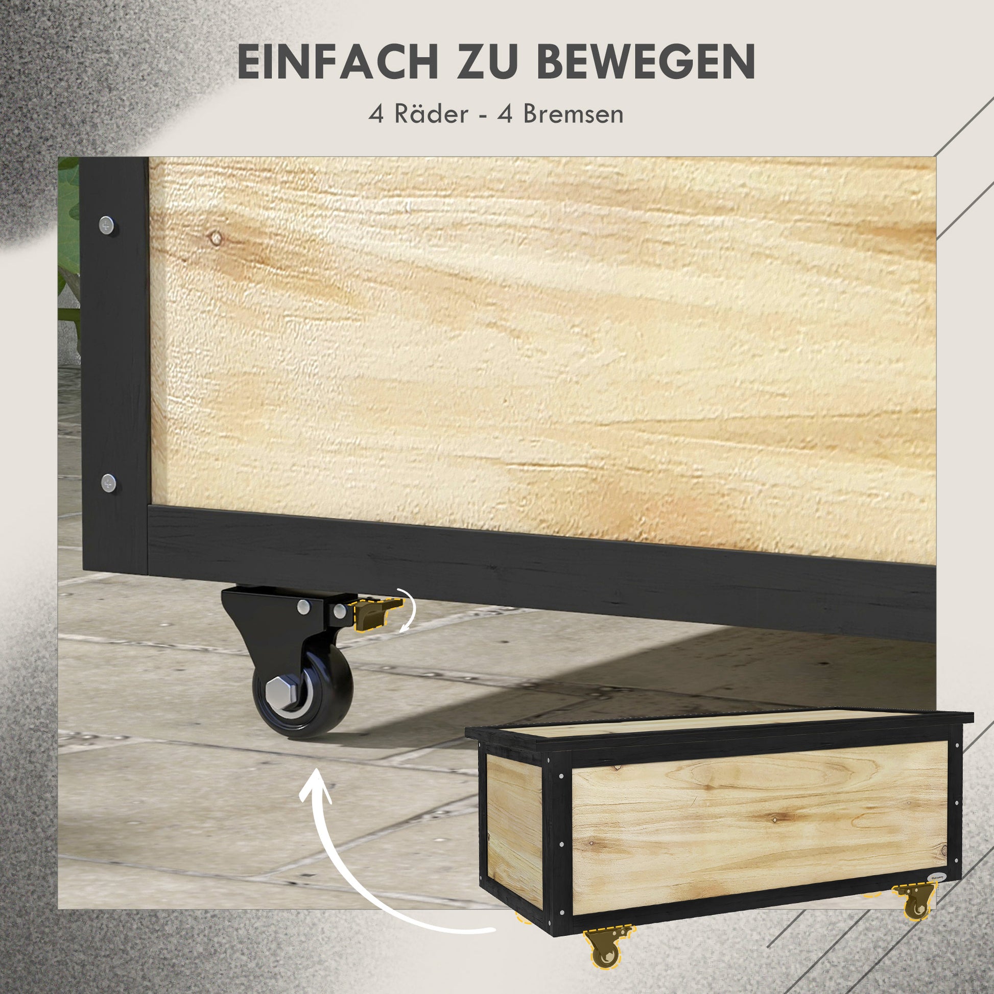 Wooden Garden Box 121L Storage Box with Wheels, Weather-Resistant Storage Chest for Balcony, Patio, Natural Wood