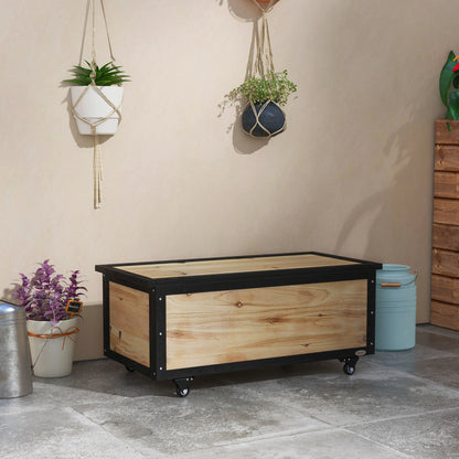 Wooden Garden Box 121L Storage Box with Wheels, Weather-Resistant Storage Chest for Balcony, Patio, Natural Wood