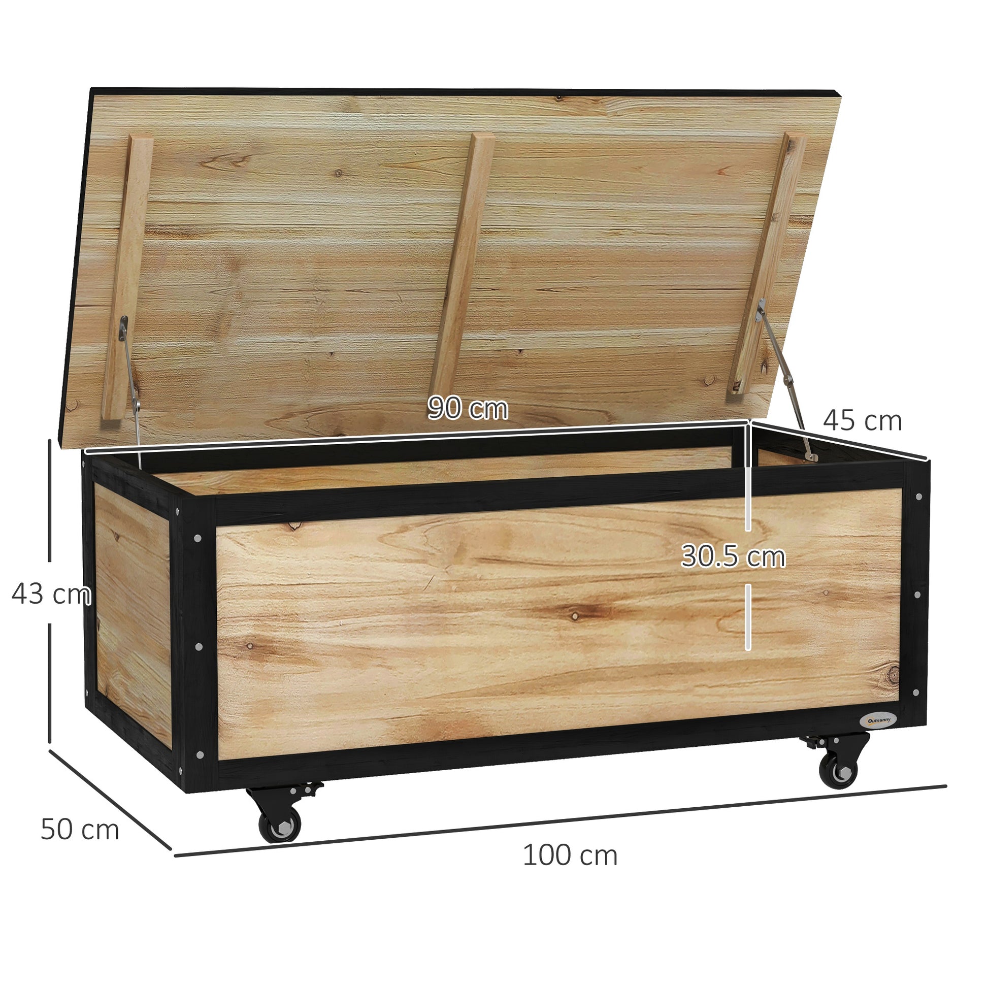 Wooden Garden Box 121L Storage Box with Wheels, Weather-Resistant Storage Chest for Balcony, Patio, Natural Wood