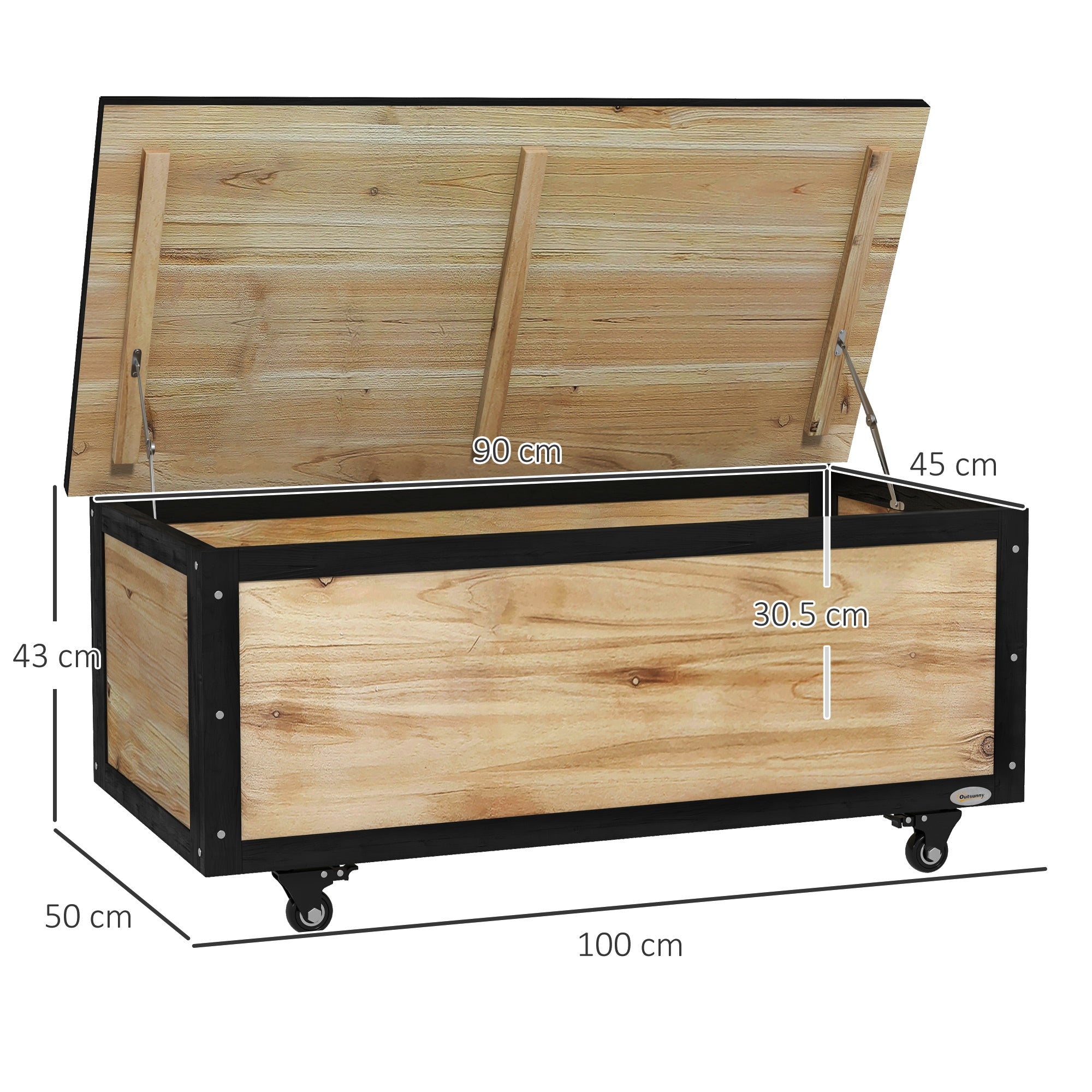Wooden Garden Box 121L Storage Box with Wheels, Weather-Resistant Storage Chest for Balcony, Patio, Natural Wood