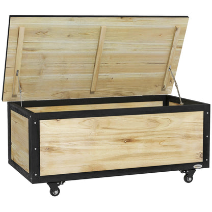 Wooden Garden Box 121L Storage Box with Wheels, Weather-Resistant Storage Chest for Balcony, Patio, Natural Wood