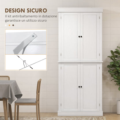 Tall Kitchen Cabinet with 6 Shelves and 2 Doors, Pantry Cabinet with Adjustable Shelves in Wood, 76x40.5x184 cm, White