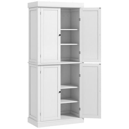 Tall Kitchen Cabinet with 6 Shelves and 2 Doors, Pantry Cabinet with Adjustable Shelves in Wood, 76x40.5x184 cm, White