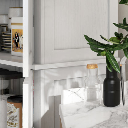 Tall Kitchen Cabinet with 6 Shelves and 2 Doors, Pantry Cabinet with Adjustable Shelves in Wood, 76x40.5x184 cm, White