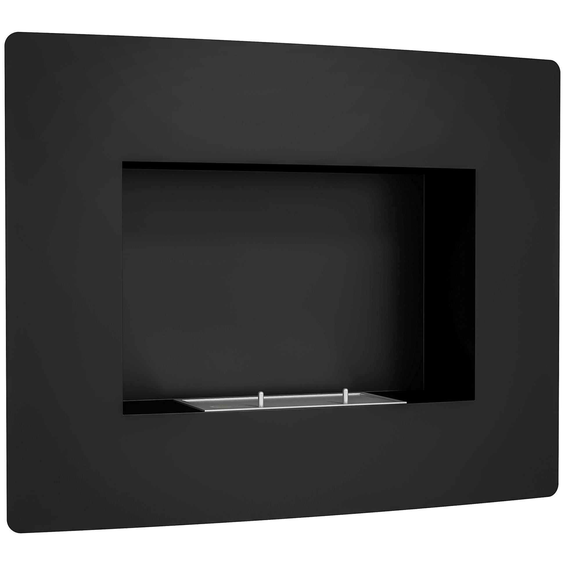 Wall-Mounted Bioethanol Fireplace Curved Bioethanol Stove with 0.9L Stainless Steel Flame Extinguisher Combustion Time 3.3H for Indoors 15-20 m² 66x16x52 cm Black