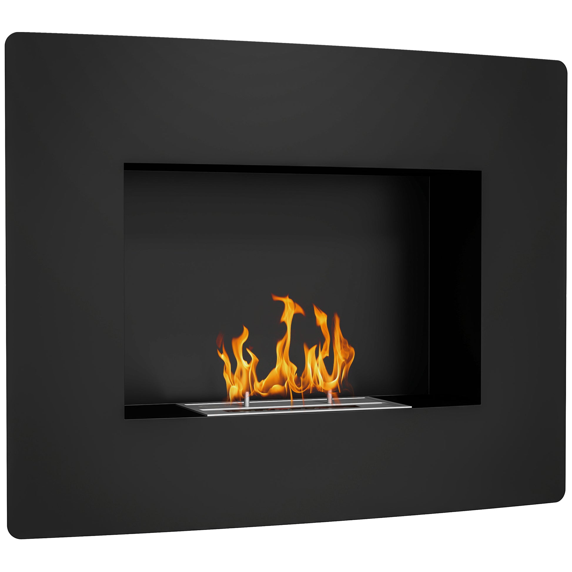 Wall-Mounted Bioethanol Fireplace Curved Bioethanol Stove with 0.9L Stainless Steel Flame Extinguisher Combustion Time 3.3H for Indoors 15-20 m² 66x16x52 cm Black