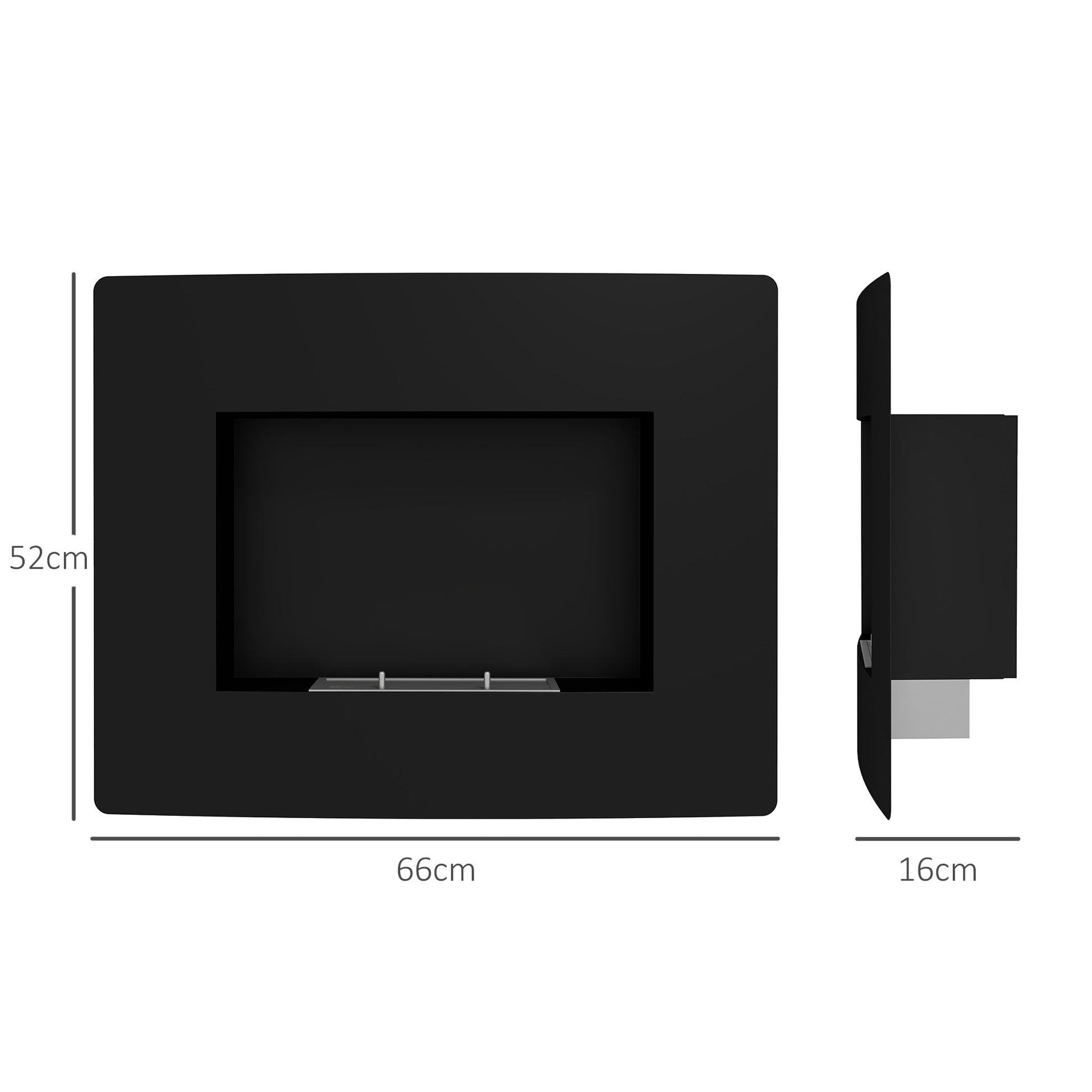 Wall-Mounted Bioethanol Fireplace Curved Bioethanol Stove with 0.9L Stainless Steel Flame Extinguisher Combustion Time 3.3H for Indoors 15-20 m² 66x16x52 cm Black