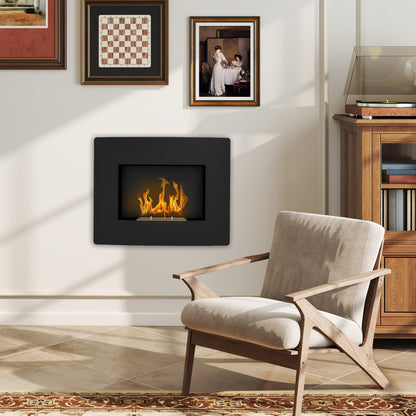 Wall-Mounted Bioethanol Fireplace Curved Bioethanol Stove with 0.9L Stainless Steel Flame Extinguisher Combustion Time 3.3H for Indoors 15-20 m² 66x16x52 cm Black