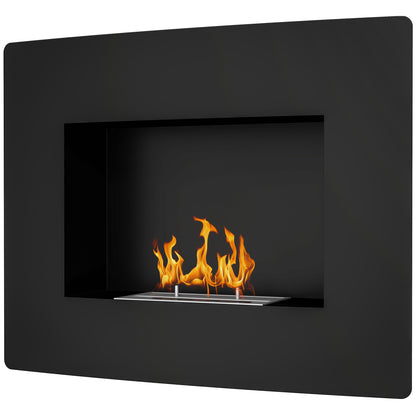 Wall-Mounted Bioethanol Fireplace Curved Bioethanol Stove with 0.9L Stainless Steel Flame Extinguisher Combustion Time 3.3H for Indoors 15-20 m² 66x16x52 cm Black
