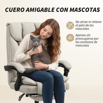 Office Chair with Footrest, High-Back Recliner, Thick Dual Padding, Durable PU Leather, Adjustable Height — Khaki