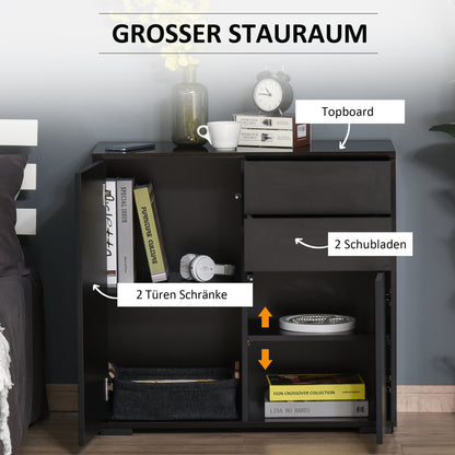 Sideboard Chest of Drawers with Drawer, 2 Push-Click Doors, Storage Cabinet with Adjustable Shelf, Drawer Cabinet for Kitchen, Living Room 79 x 36 x 74 cm Black