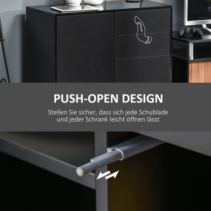 Sideboard Chest of Drawers with Drawer, 2 Push-Click Doors, Storage Cabinet with Adjustable Shelf, Drawer Cabinet for Kitchen, Living Room 79 x 36 x 74 cm Black