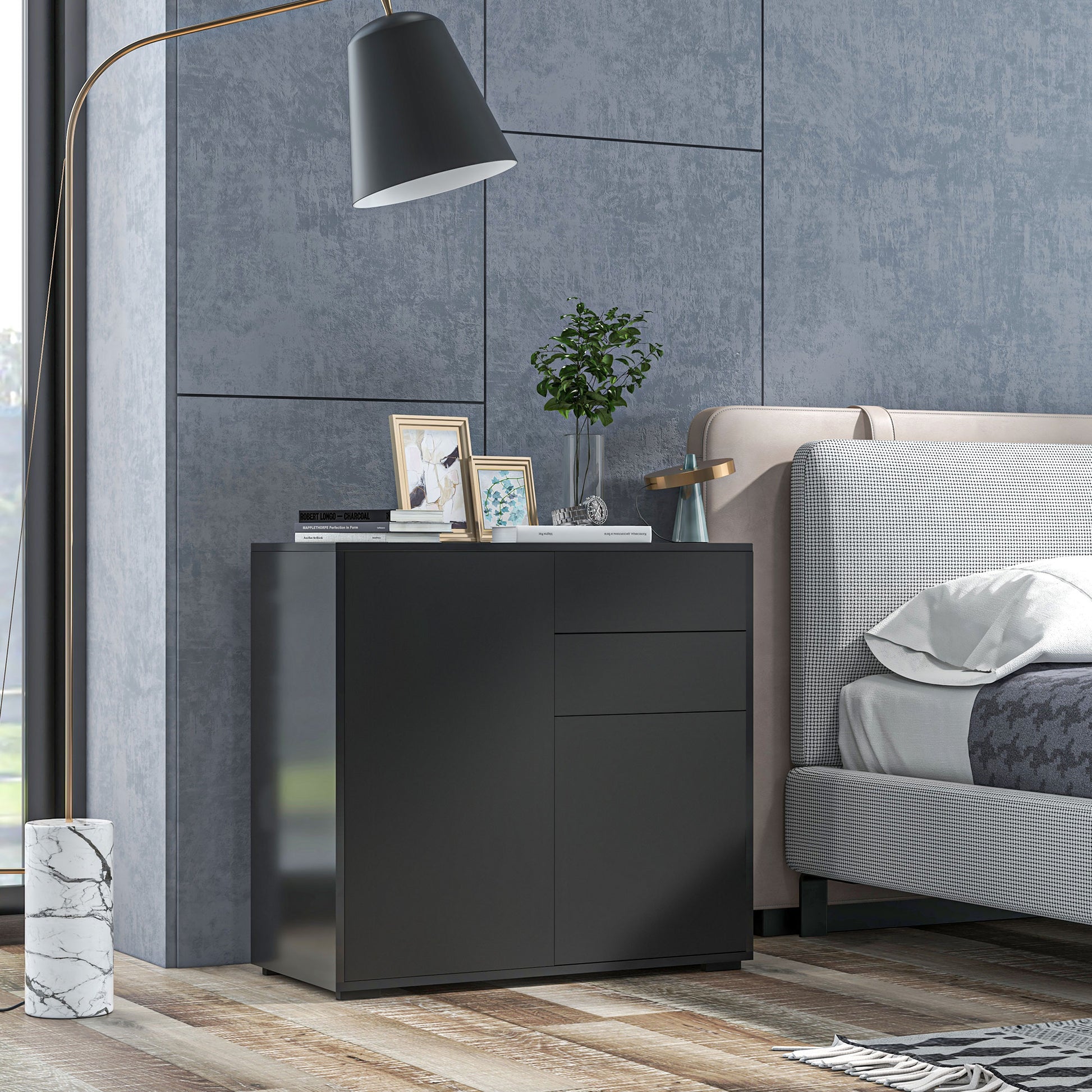 Sideboard Chest of Drawers with Drawer, 2 Push-Click Doors, Storage Cabinet with Adjustable Shelf, Drawer Cabinet for Kitchen, Living Room 79 x 36 x 74 cm Black