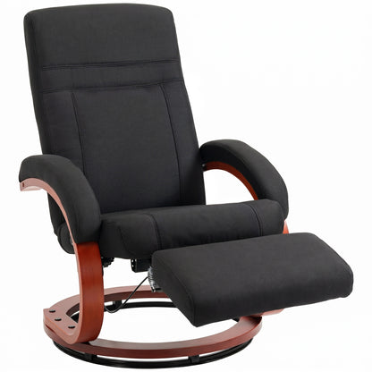 Reclining Armchair with Footrest – High-Back TV Chair, Ergonomic Armrests, Eucalyptus Wood Base, Linen-Look Fabric, Recliner for Living Room & Bedroom (Black)