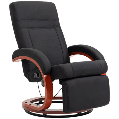 Reclining Armchair with Footrest – High-Back TV Chair, Ergonomic Armrests, Eucalyptus Wood Base, Linen-Look Fabric, Recliner for Living Room & Bedroom (Black)