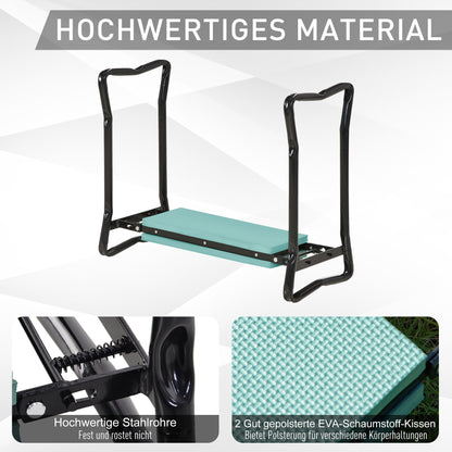 Folding Garden Knee Bench Garden Stool Tool Bags Padding Knee Aid Supports up to 150 kg Work Stool Garden Bench for Kneeling & Sitting 58 x 28 x 49cm Dark Green