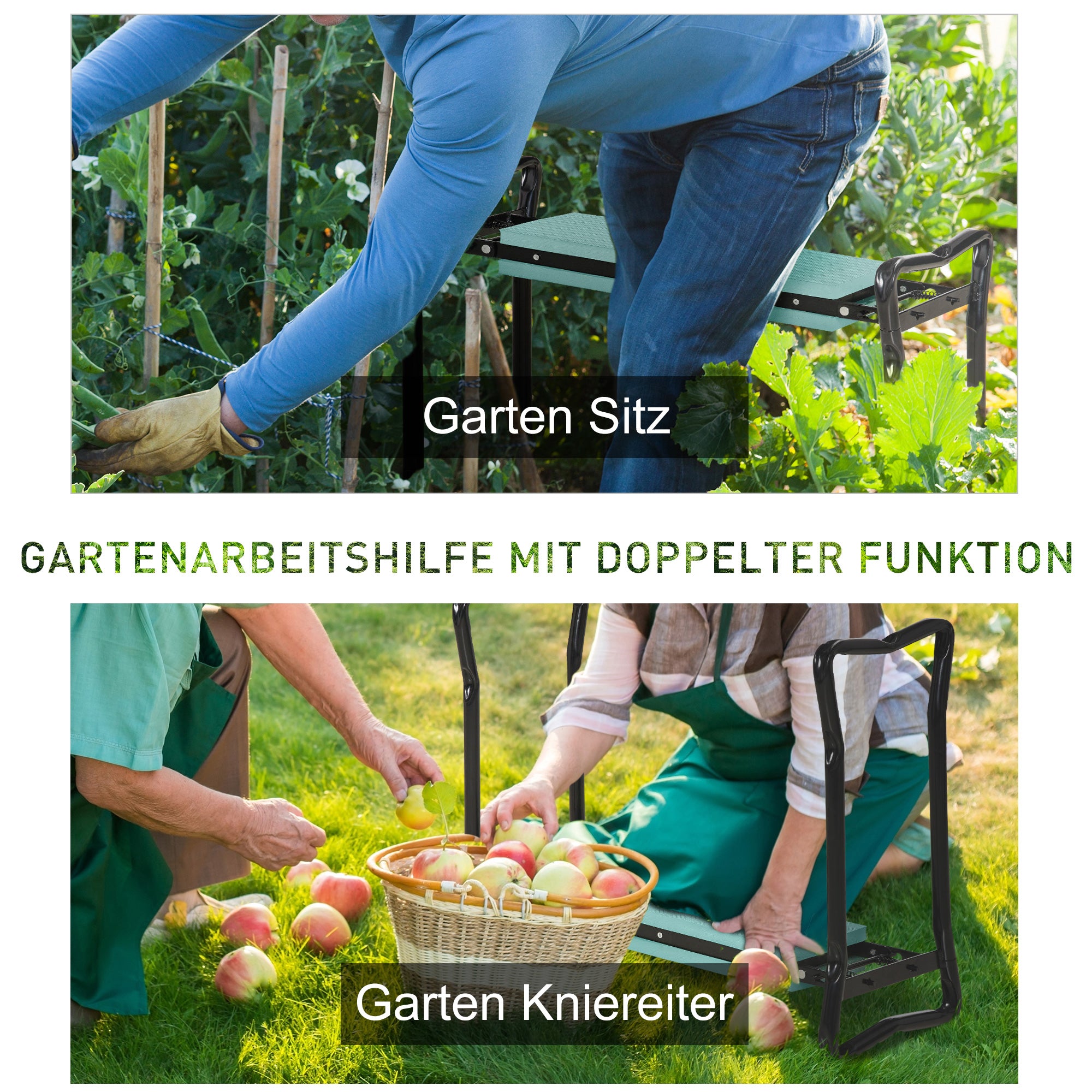 Folding Garden Knee Bench Garden Stool Tool Bags Padding Knee Aid Supports up to 150 kg Work Stool Garden Bench for Kneeling & Sitting 58 x 28 x 49cm Dark Green